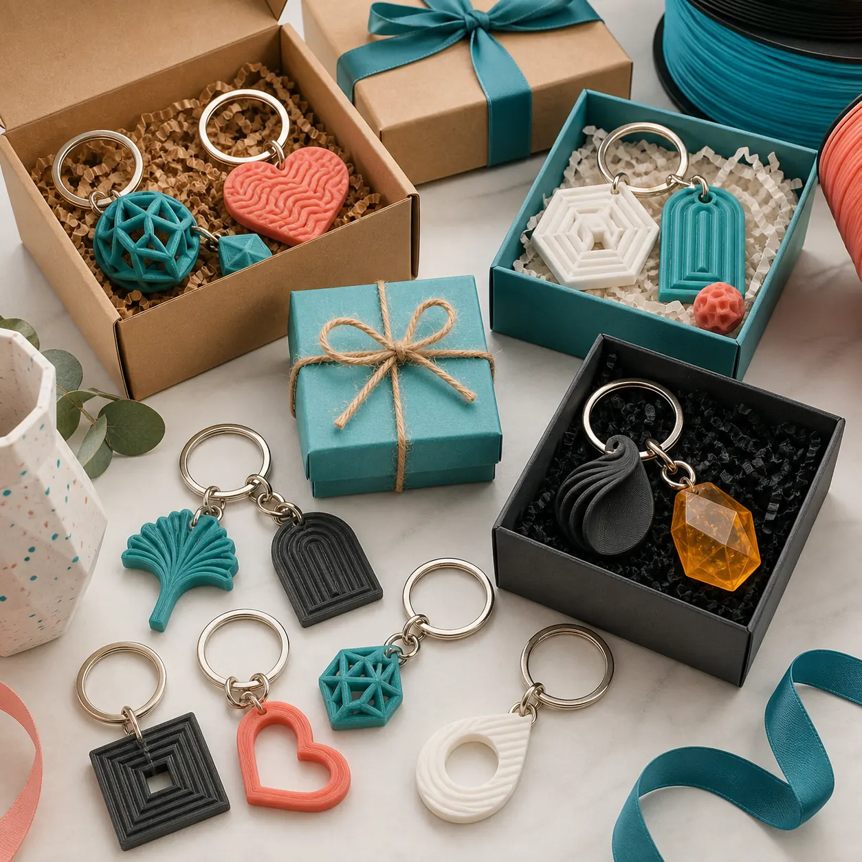 Llaveros personalizados impresos en 3D listos para regalo